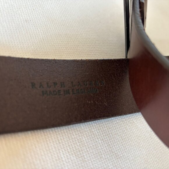 New Ralph Lauren Collection Brown Leather Art Deco Belt SILVER Buckles S - Picture 5 of 6